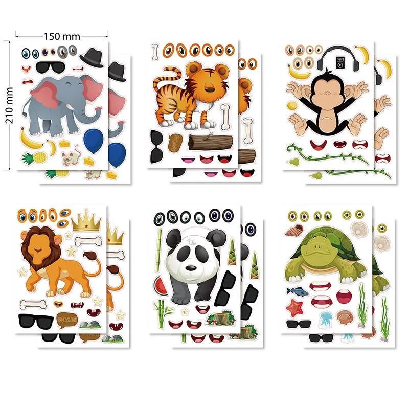 कार्टुन पशु जिगस पजल स्टिकर